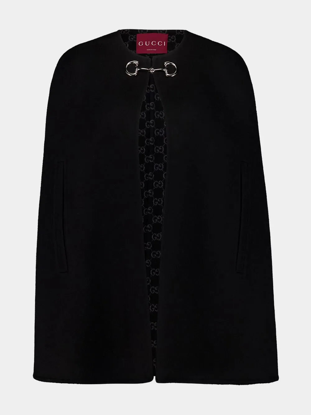 Black Wool and Silk Horsebit Cape sold by Fashion Clinic