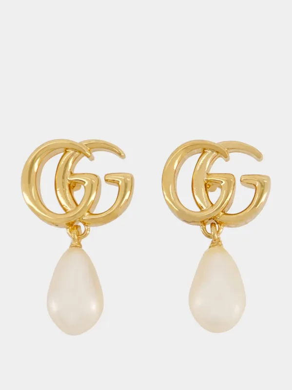 Gold GG Marmont Pearl Earrings sold by Fashion Clinic