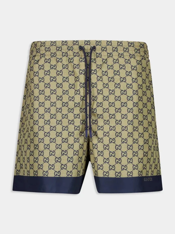 Beige GG Printed Tech Swim Shorts made by Gucci