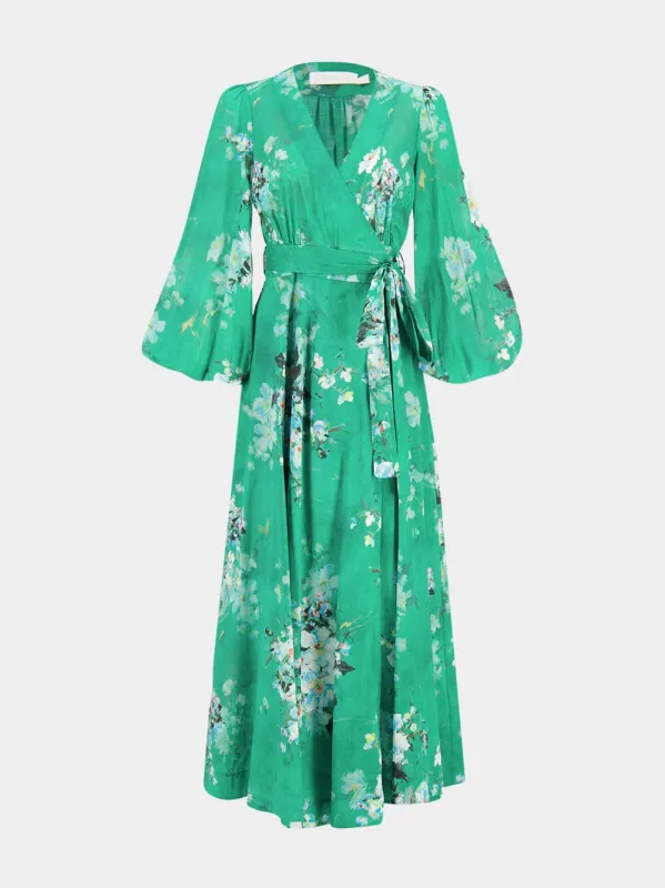 Green Floral Cotton Wrap Midi Dress sold by Fashion Clinic