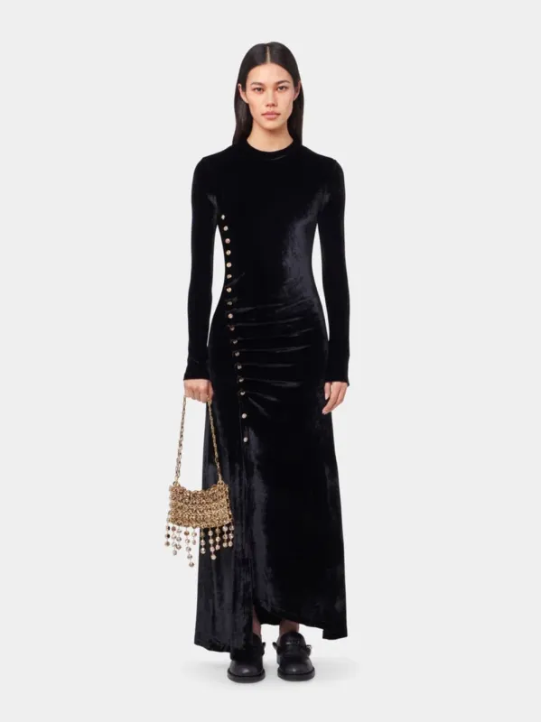 Black Long Velvet Draped Dress sold by Fashion Clinic