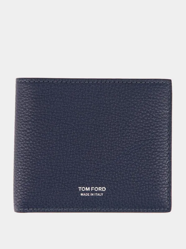 Denim Blue Grained Leather Bifold Wallet sold by Fashion Clinic