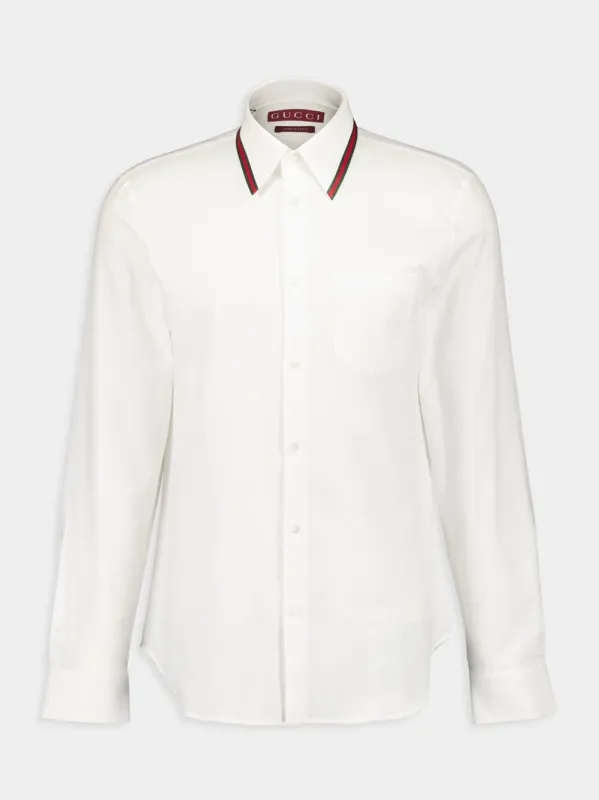 White Oxford Shirt with Web Collar sold by Fashion Clinic