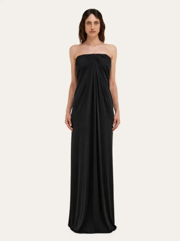 Black Gathered Strapless Long Dress sold by Fashion Clinic