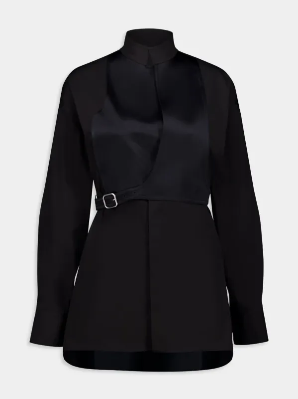 Black Long-Sleeved Shirt with Bib made by Salvatore Ferragamo