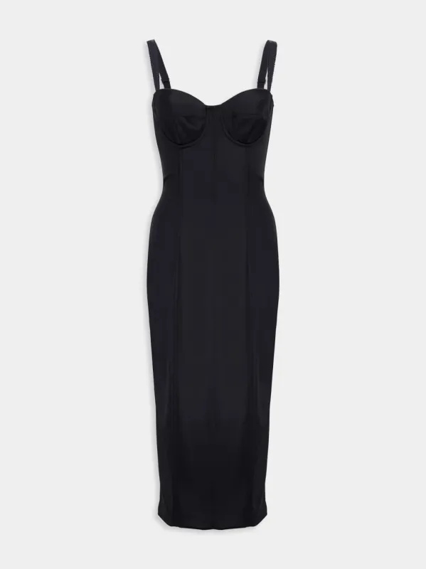 Black Satin Corset Midi Dress sold by Fashion Clinic