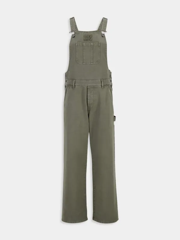 Olive Green Gabardine Overalls sold by Fashion Clinic