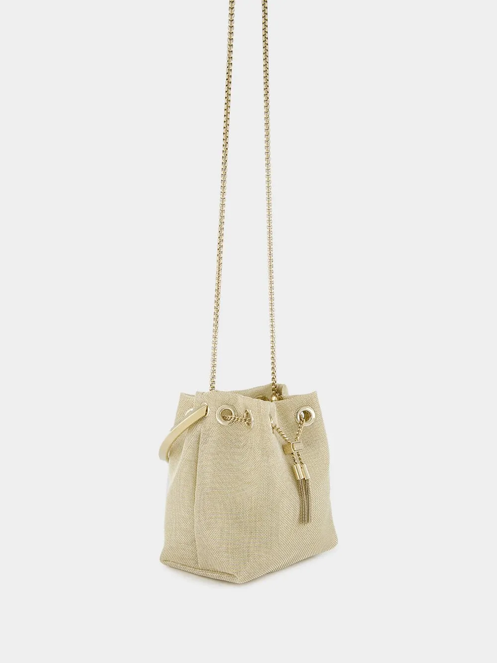 Champagne Bon Bon Light Gold Metallic Mesh Bucket Bag sold by Fashion Clinic product image thumbnail 4