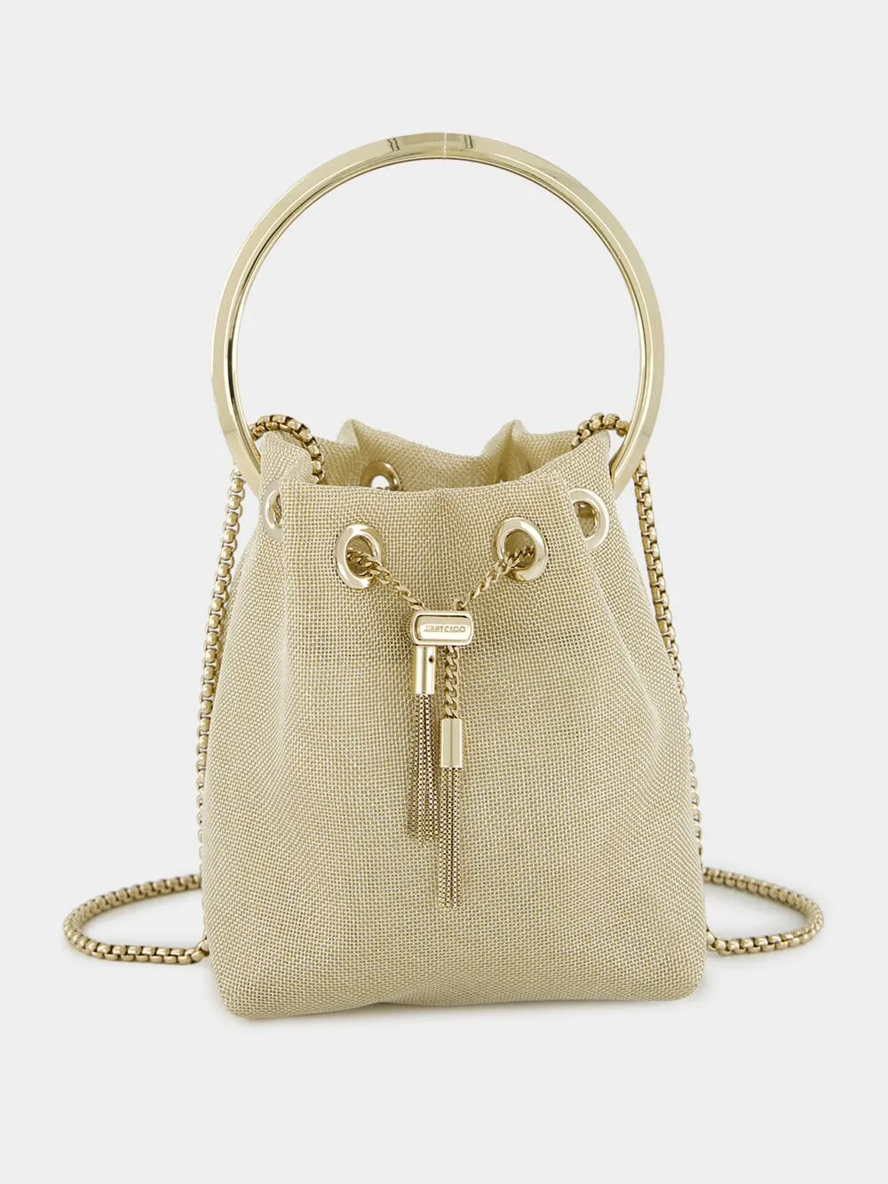 Champagne Bon Bon Light Gold Metallic Mesh Bucket Bag sold by Fashion Clinic