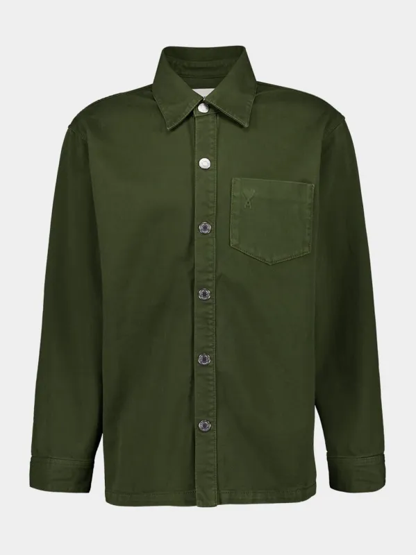 Loden Green Cotton Overshirt made by Ami