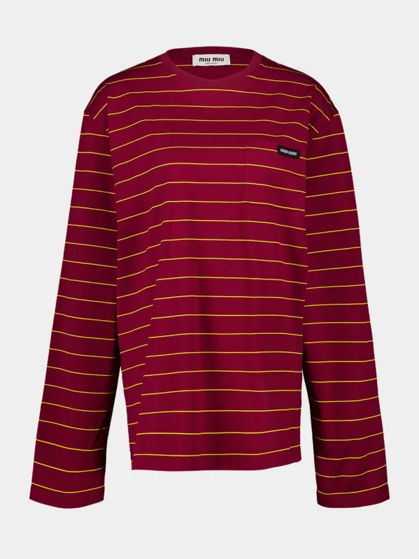 Amaranth Striped Cotton T-Shirt made by Miu Miu