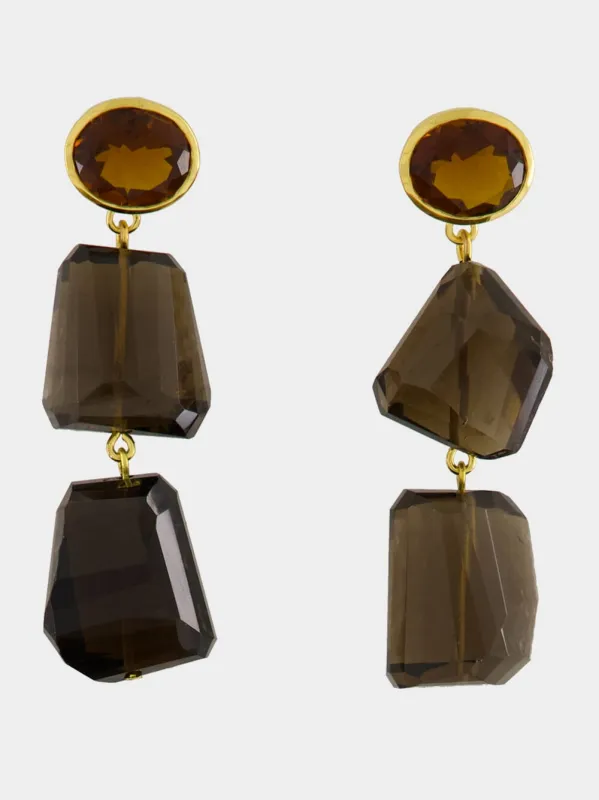 Smokey Quartz and Garnet Drop Earrings sold by Fashion Clinic