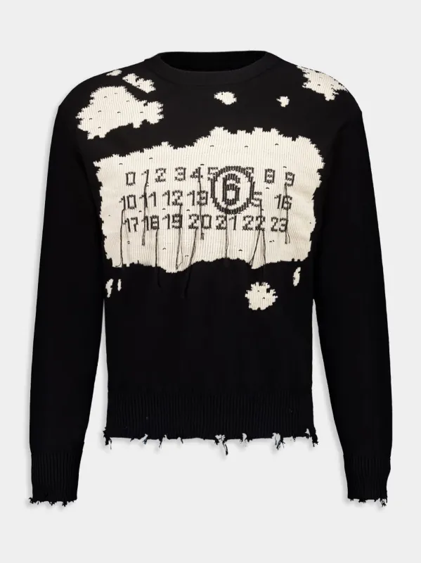 Black Distressed Numbers Crewneck Jumper sold by Fashion Clinic