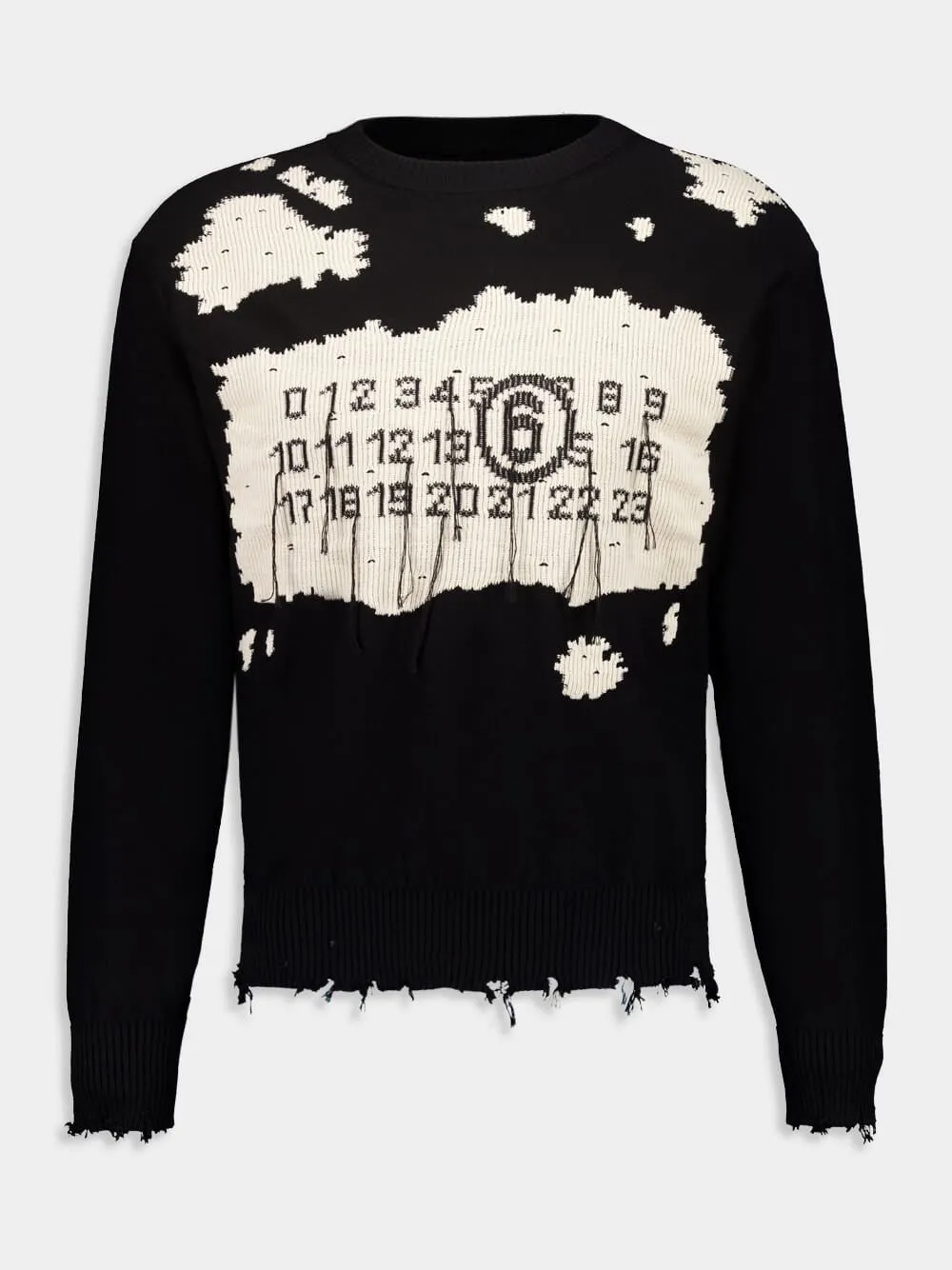 Black Distressed Numbers Crewneck Jumper sold by Fashion Clinic