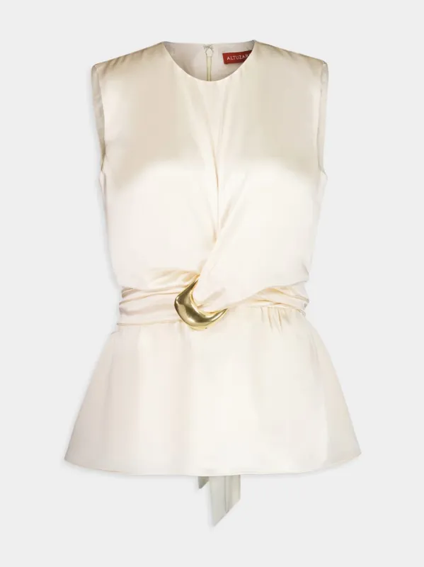 Tizzy Silk Top in Tapioca sold by Fashion Clinic