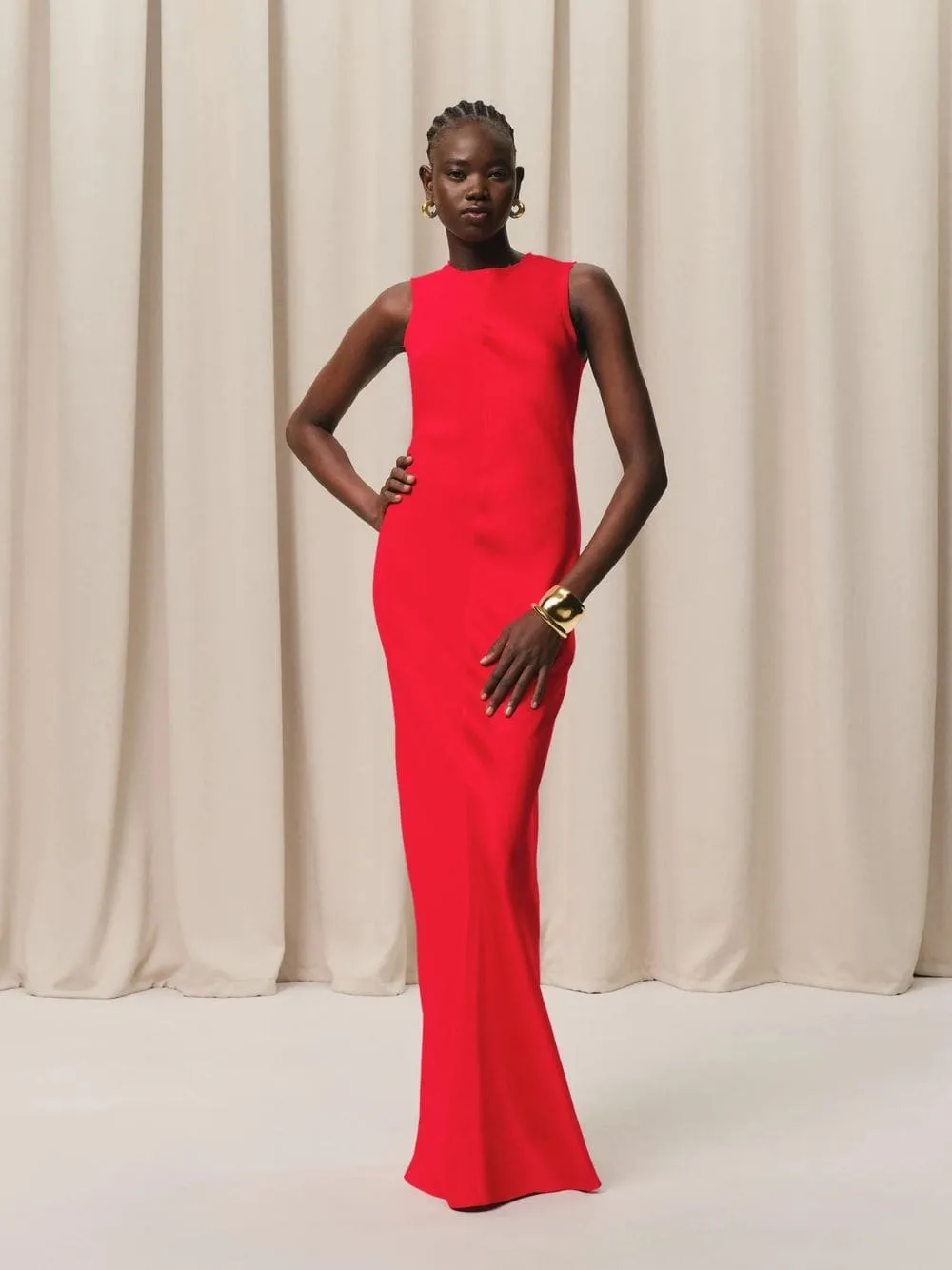 Poppy Red Long Straight Dress sold by Fashion Clinic
