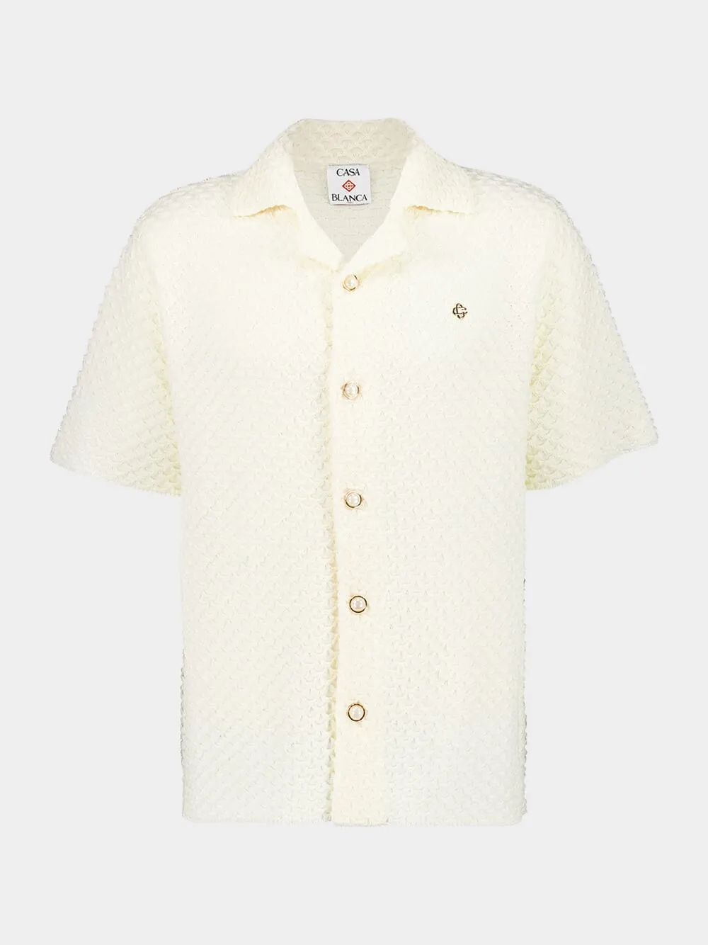 White Textured Knitted Shirt sold by Fashion Clinic