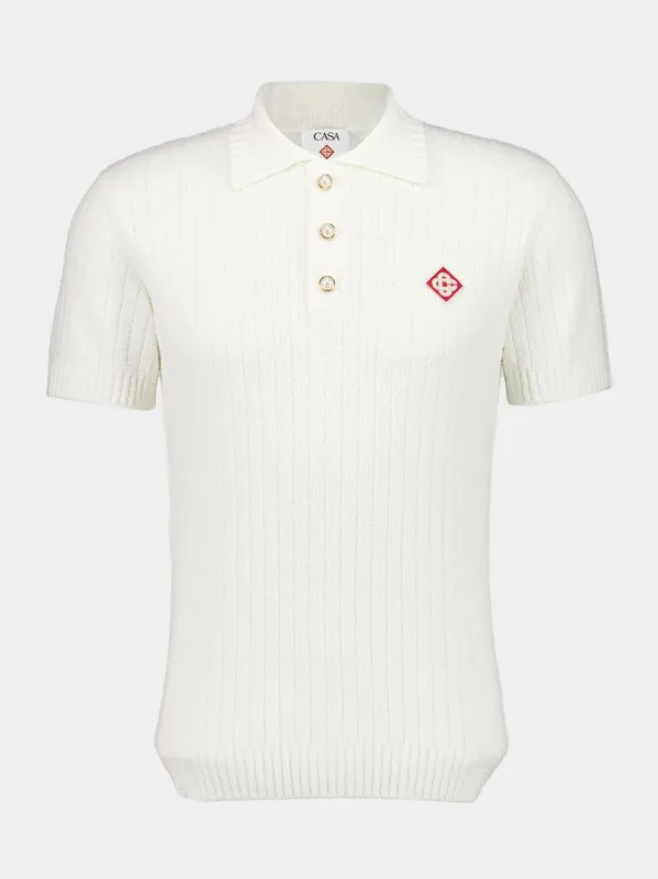 White Boucle Polo Shirt sold by Fashion Clinic