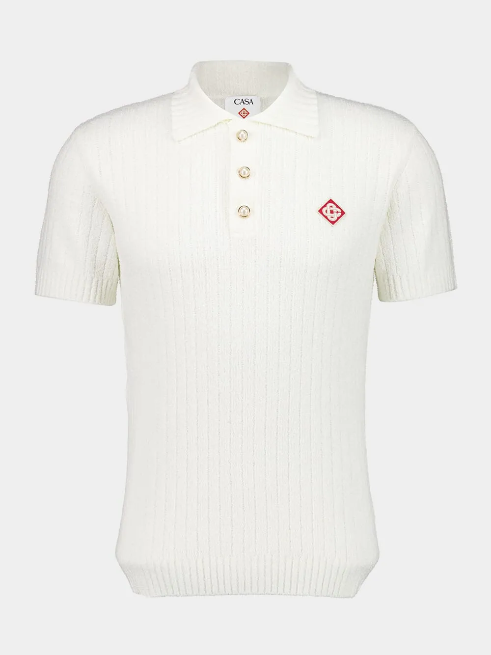 White Boucle Polo Shirt sold by Fashion Clinic
