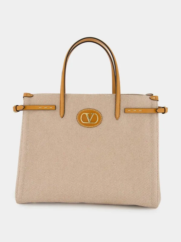 Natural and Tobacco Canvas Shopping Bag sold by Fashion Clinic