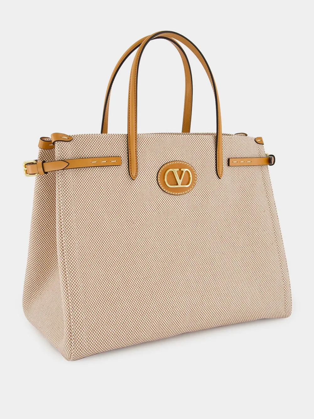 Natural and Tobacco Canvas Shopping Bag sold by Fashion Clinic product image thumbnail 2