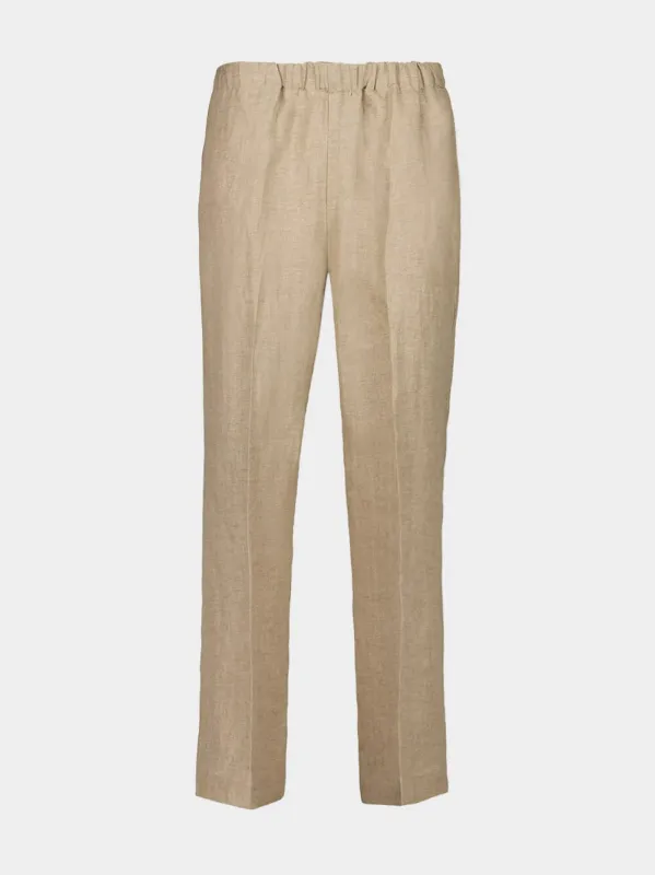 Beige Linen Straight-Leg Trousers sold by Fashion Clinic