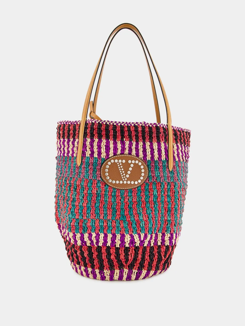 VLogo Signature Raffia Shopping Bag sold by Fashion Clinic