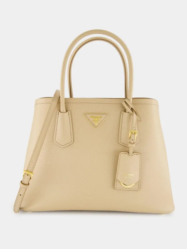Sand Beige Medium Double Saffiano Leather Bag sold by Fashion Clinic