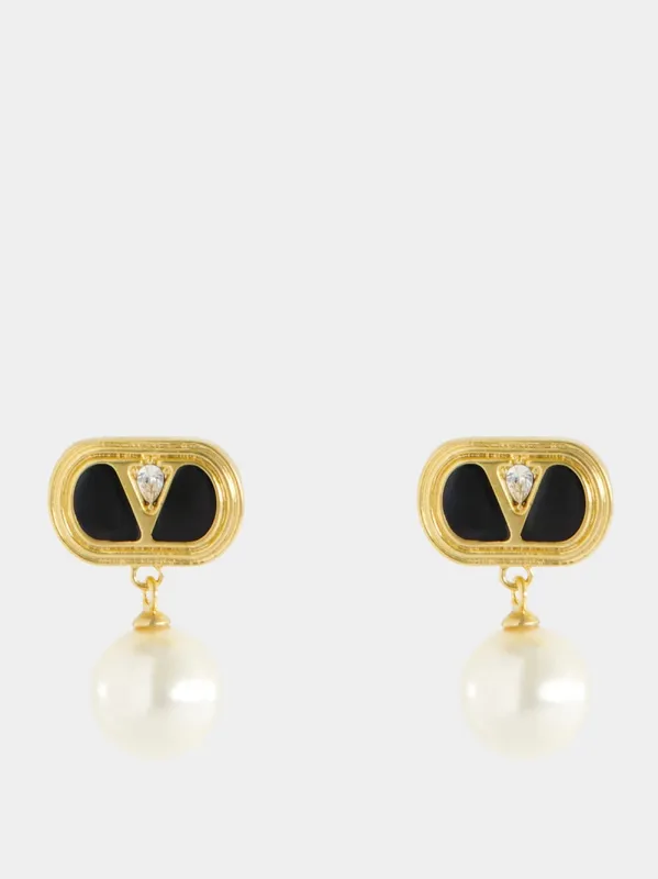 Black and Gold Ovalette Pearl Earrings sold by Fashion Clinic