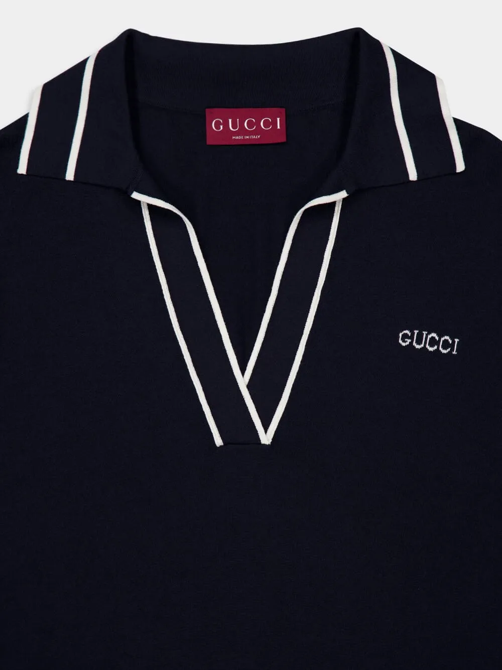 Dark Blue Cotton Silk Polo Top with Intarsia sold by Fashion Clinic product image thumbnail 3