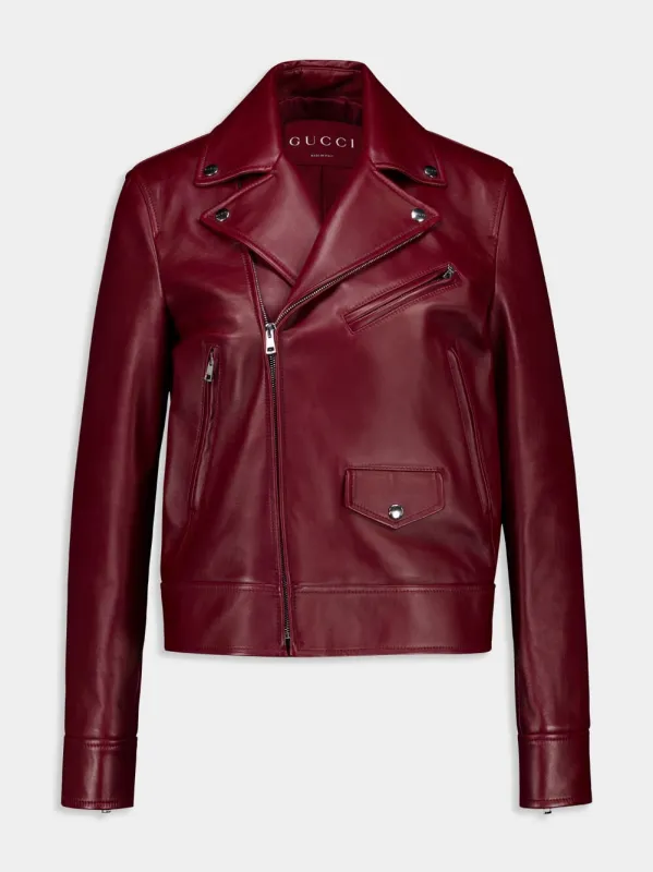 Rosso Ancora Red Leather Biker Jacket sold by Fashion Clinic