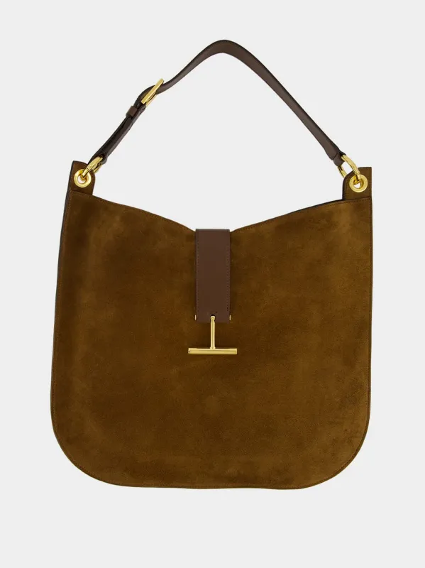 Whisky Brown Suede Leather Tara Large Crossbody made by Tom Ford