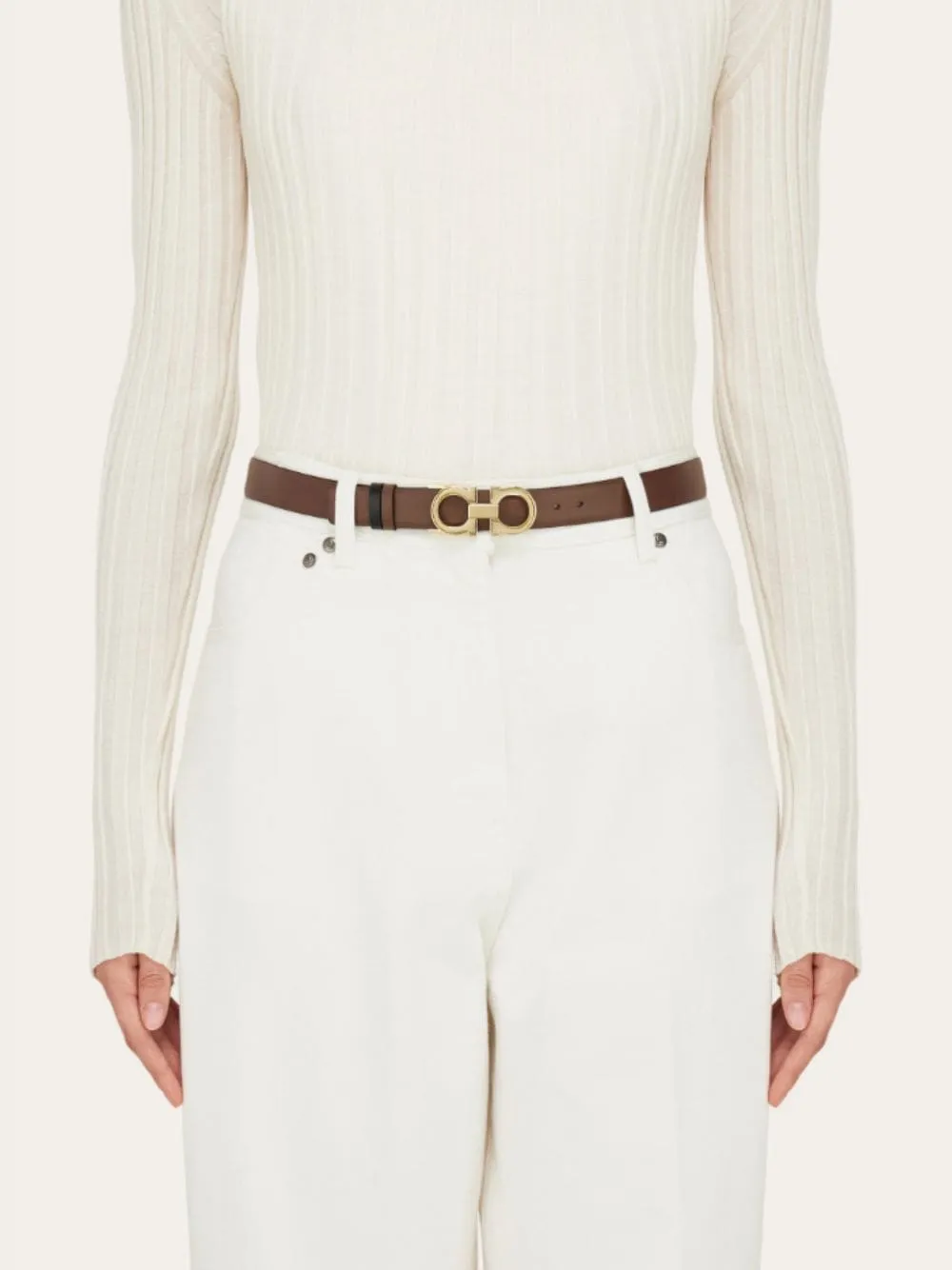 Reversible Gancini Belt in Cocoa and Black sold by Fashion Clinic product image thumbnail 2