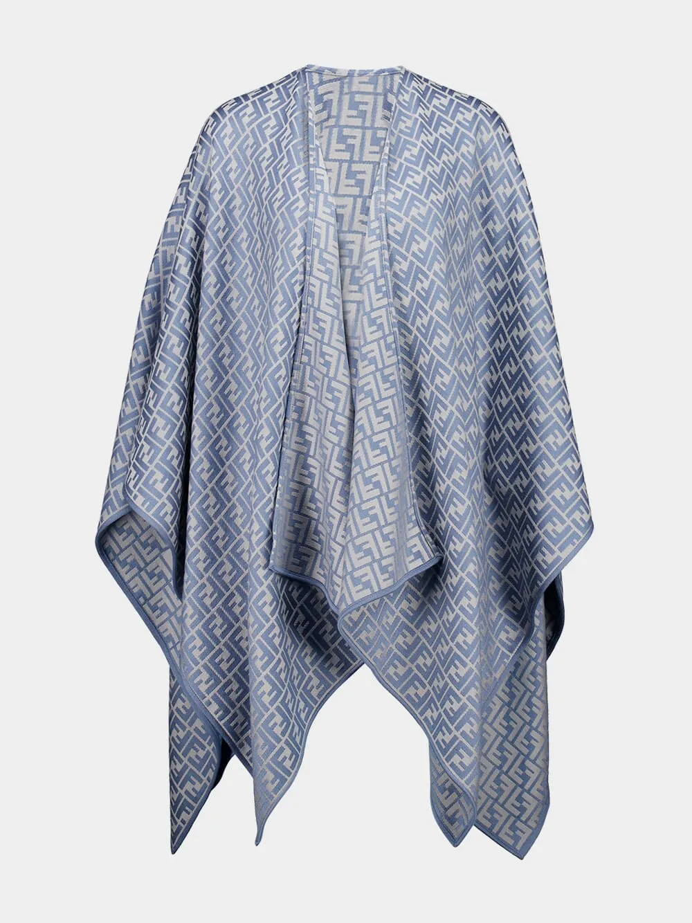 Blue Wool and Silk FF Jacquard Poncho sold by Fashion Clinic