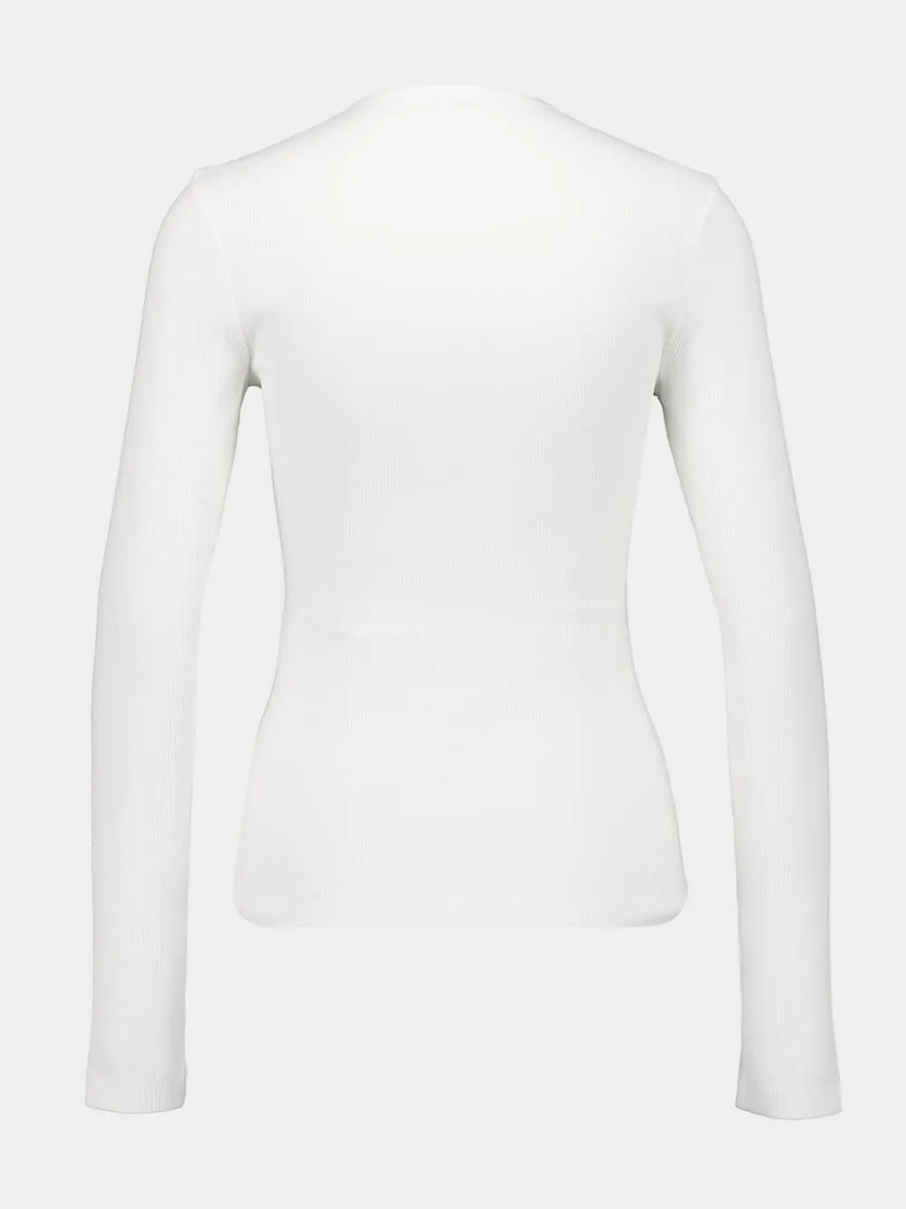 White Ribbed Long-Sleeve Top with Sculpted Neckline sold by Fashion Clinic product image thumbnail 2