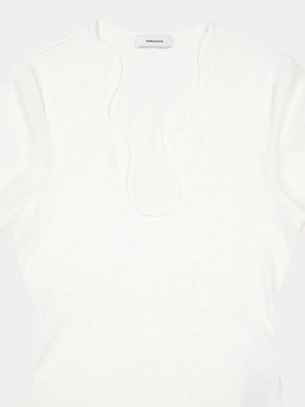 White Ribbed Long-Sleeve Top with Sculpted Neckline sold by Fashion Clinic product image thumbnail 3
