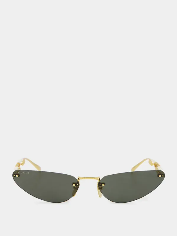 Gold-Toned Cat-Eye Sunglasses with Pearls sold by Fashion Clinic
