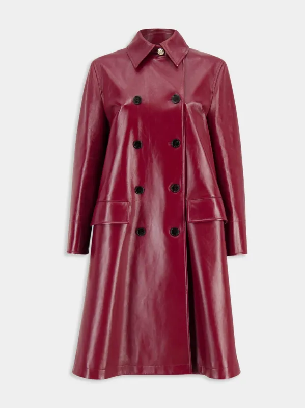 Rosso Ancora Red Shiny Leather Double-Breasted Coat made by Gucci