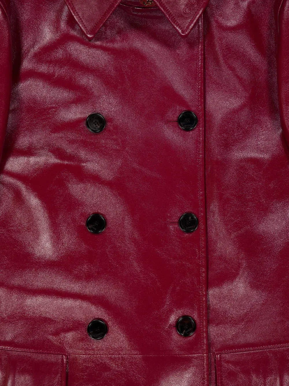 Rosso Ancora Red Shiny Leather Double-Breasted Coat sold by Fashion Clinic product image thumbnail 3