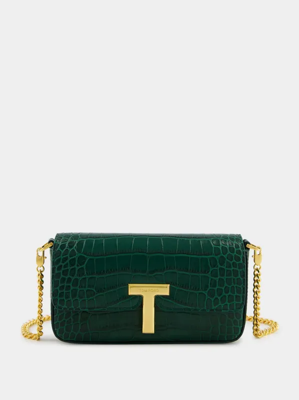Emerald Green Shiny Stamped Crocodile Leather Wallis Mini Bag sold by Fashion Clinic
