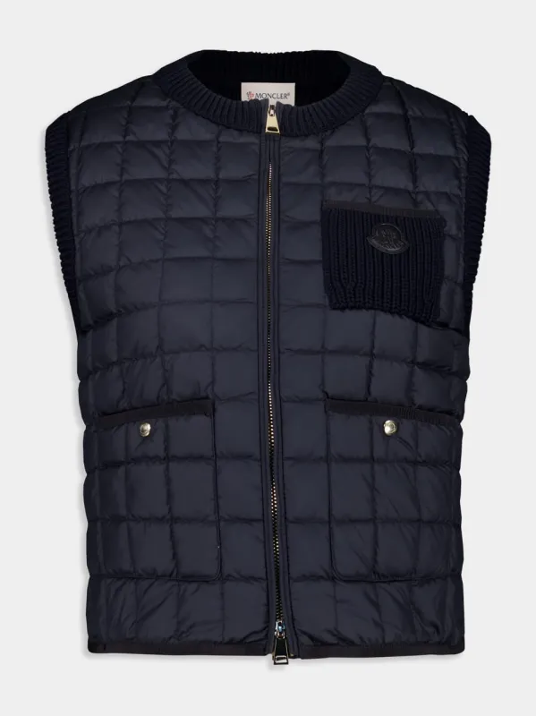Navy Blue Tricot Panel Padded Gilet sold by Fashion Clinic