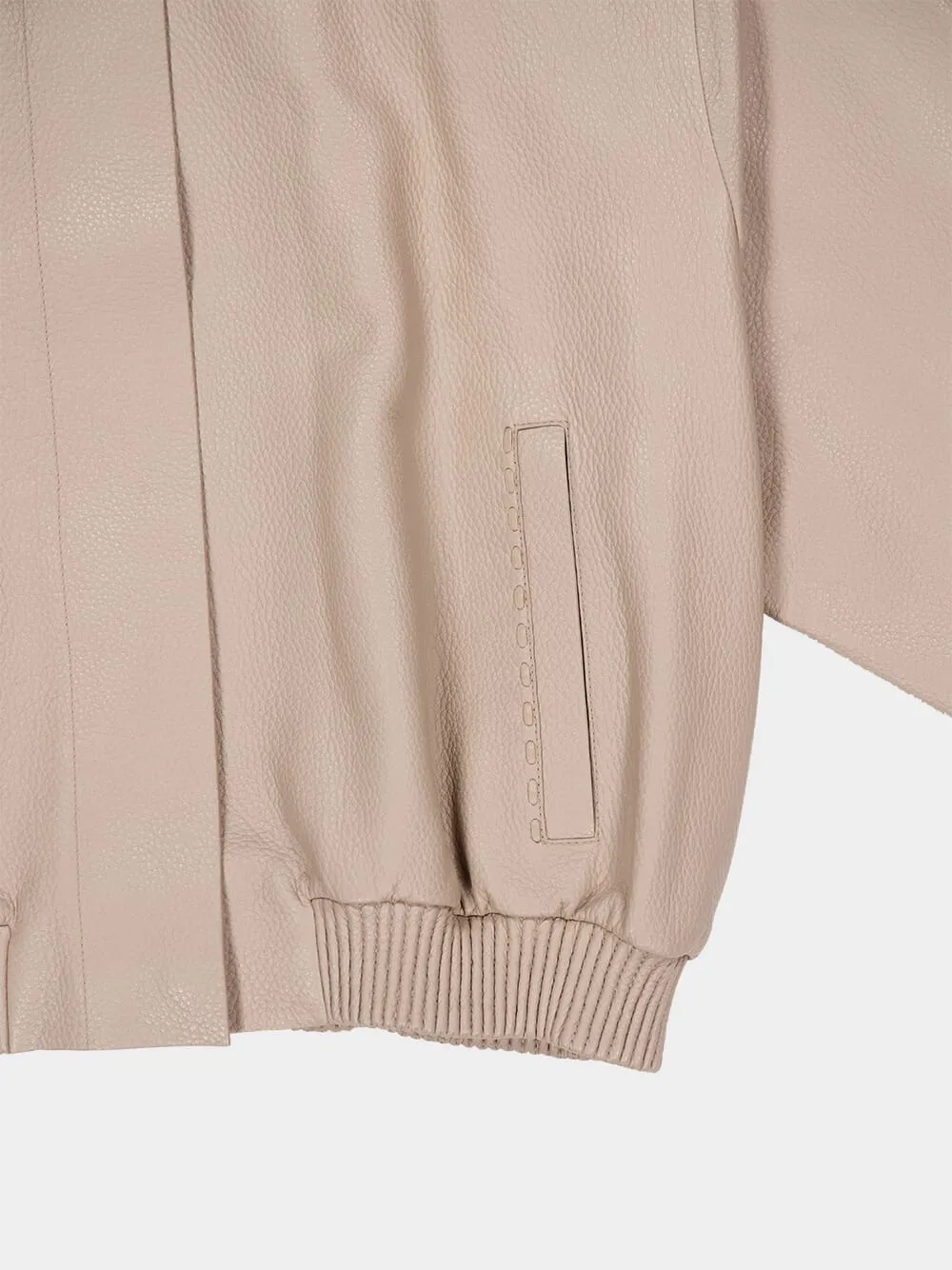 Dove Grey Leather Bomber Jacket sold by Fashion Clinic product image thumbnail 4