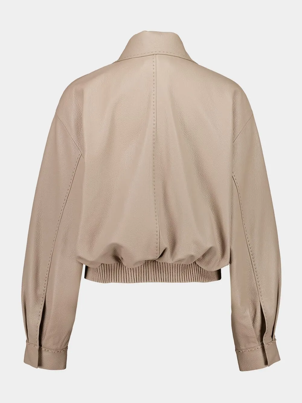 Dove Grey Leather Bomber Jacket sold by Fashion Clinic product image thumbnail 2