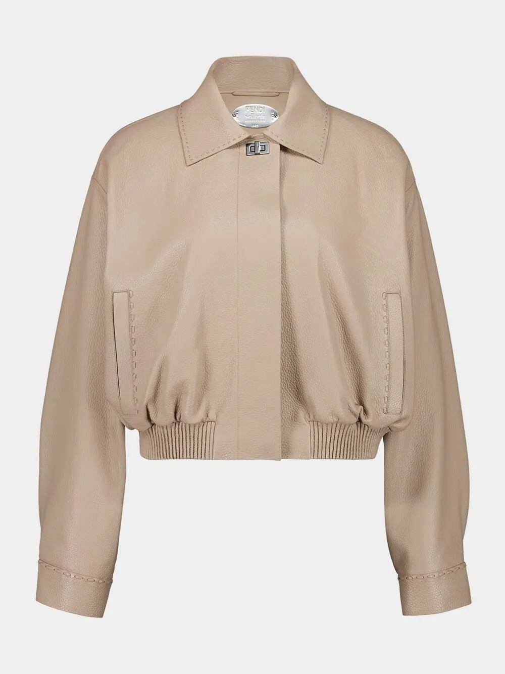 Dove Grey Leather Bomber Jacket sold by Fashion Clinic