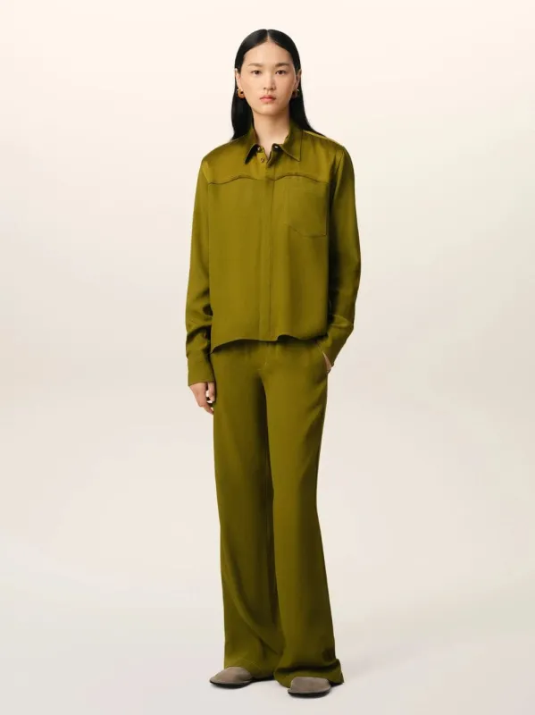 Lichen Khaki Long Sleeve Satin-Back Shirt made by Ami