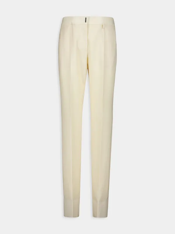 Ivory Wool Straight-Leg Tailored Trousers sold by Fashion Clinic