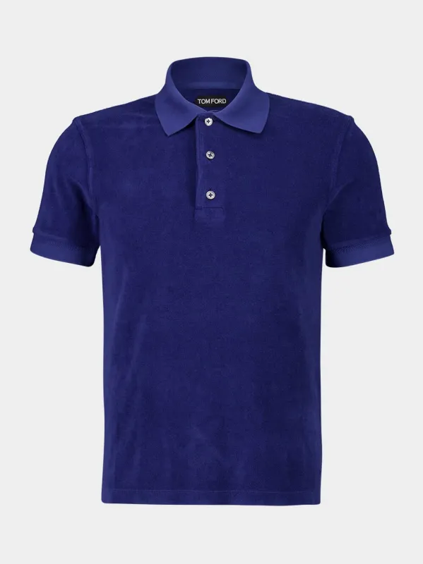 Blue Towelling-Finish Polo Shirt sold by Fashion Clinic