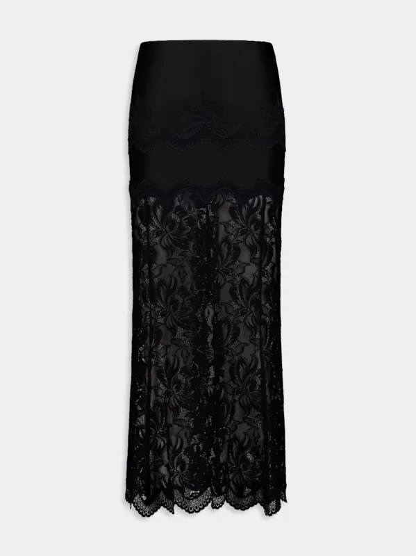Black Long Lace Skirt sold by Fashion Clinic