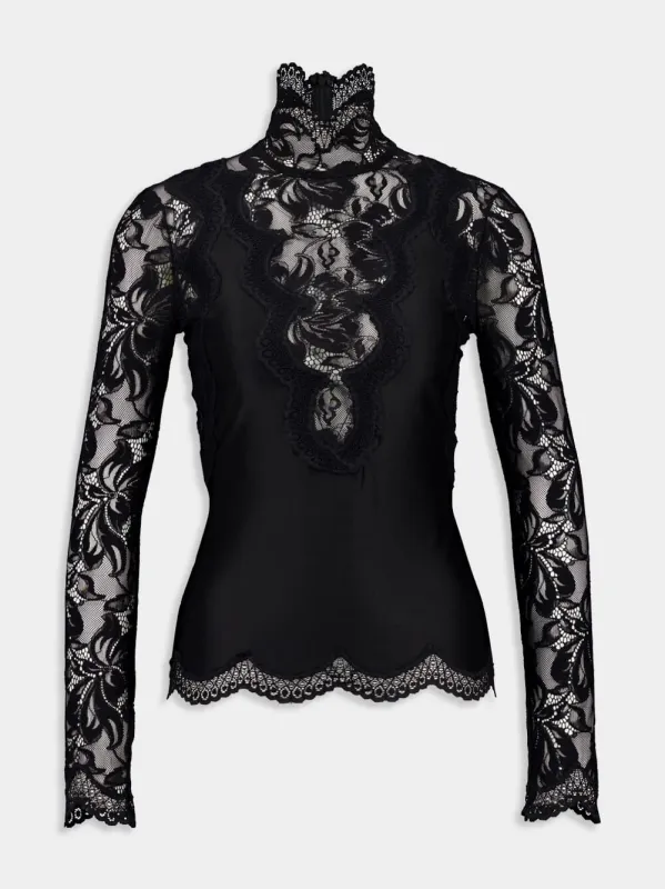 Black Long-Sleeve Lace and Jersey Top sold by Fashion Clinic