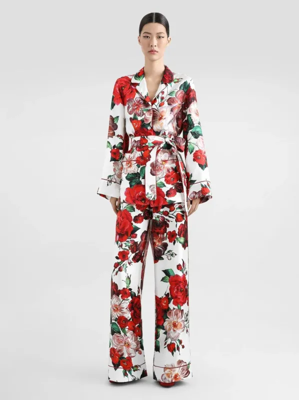 Satin Pajama Pants with Rose Print sold by Fashion Clinic